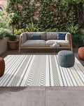 Outdoor Rug 6x9ft, Gray Stripes Boho Ethnic Style Indoor Area Rug for Patio Backyard Deck Large Floor Mat, Abstract Geometric Art Non-Slip Outside Carpet Balcony Porch Camping Rugs Picnic Mat - size: 6' x 9' (Rectangular)