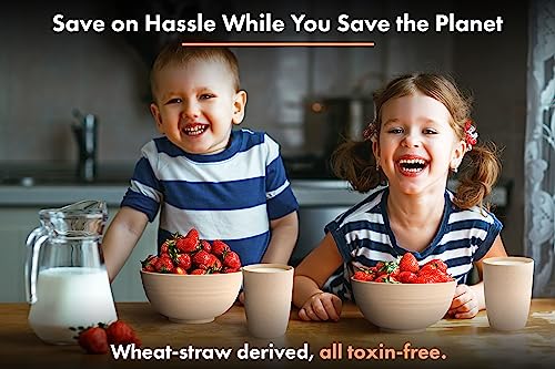 FOODLE Wheat Straw Dinnerware Set - BPA Free & Safety Certified - Unbreakable, Microwave & Dishwasher Safe Dishes - Picnic, Dorm, RV, Camping Plates Cups and Bowls - Great for Kids & Adults - For 6 - color: Pastel Beige