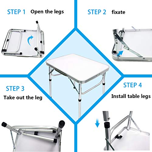 Camp Field Aluminum Folding Small Picnic Table, Adjustable Height Lightweight Portable Camping Table for Picnic Beach Outdoor Indoor (Small White) …