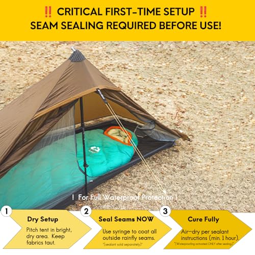 LANSHAN Ultralight Tent 3-Season Backpacking Tent for 1-Person or 2-Person Camping, Trekking, Kayaking, Climbing, Hiking - color: Pro 1-person, khaki