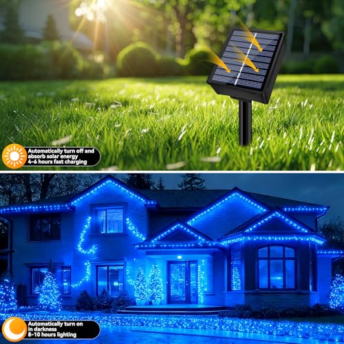 Solar String Lights Outdoor Waterproof 2 Pack Total 66ft 200LED 8 Modes Twinkle Lights Solar Fairy Lights for Patio, Garden Yard Party Wedding Tree Christmas Halloween Decoration, Blue - color: Blue