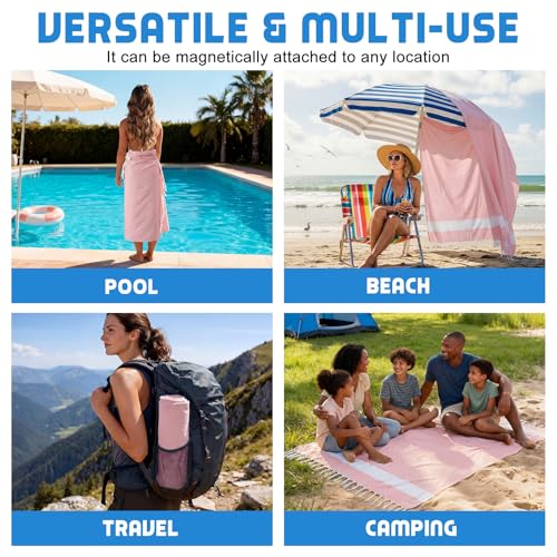 HunnmingRe 1 Pcs 39 x 71 Inch Extra Large Magnetic Beach Towel Oversized Turkish Blanket Cotton XXL Sandproof Towels Huge Big Giant Throw Quilt Blankets for Adult Picnic Camping Travel Pool (Pink) - color: Pink, size: 39 x 71 Inch