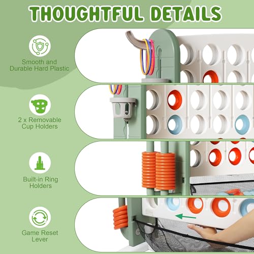 Wdmiya Giant 4 Outdoor Game Set, 4-in-1 Height Adjustable Jumbo 4-in-a-Row Game with Ring Toss, Basketball Hoop & Golf, Backyard Games for Kids & Adults, Includes Mesh Pocket (Upgrade Green) - color: Upgrade Green