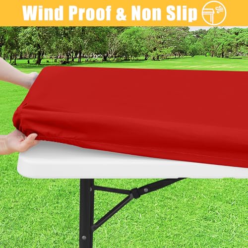 Rectangle Table Cloth, Waterproof Elastic Fitted Tablecloth for 5 Foot Folding Tables, Washable Polyester Tablecloths for Picnic, Camping, Outdoor (Red, 30"x60") - color: Red, size: 60" x 30" (Rectangular)