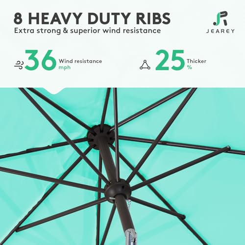JEAREY 9FT Outdoor Patio Umbrella Market Umbrella with Push Button Tilt and Crank, Outdoor Table Umbrellas 8 Sturdy Ribs UV Protection Waterproof for Garden, Deck, Backyard, Pool (Teal) - color: Teal