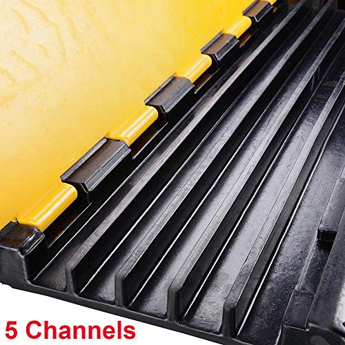 Reliancer 5 Channel Rubber Cable Protector Ramp Traffic Speed Bump 18000lbs Capacity Heavy Duty Cable Protective Cover Ramp Driveway Hose Cord Track Protector Wires Concealer w/Flip-Open Top Cover - size: 1 Pack 5-Channel