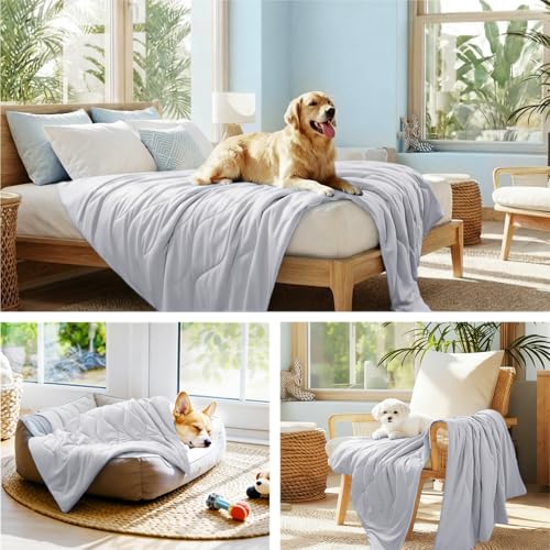 Luciphia Premium Cooling Dog Blanket Washable Q-MAX>0.5 Small Medium Large Pet Mat Puppy Cat Self-Cooling Soft Breathable Calming Throw for Sofa Crate Bed (Light Grey,60x80 inches) - color: Light Grey, size: 60x80 inches