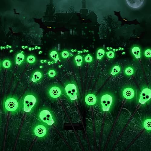 FENSAN Solar Halloween Lights Outdoor,Halloween Decorations Outdoor, Scary Eyeball Lights,2PACKS 16LED,IP65 Waterproof, Decor for Garden/Yard/Patio/Lawn/Pathway(Green) - color: eyeball green 2packs
