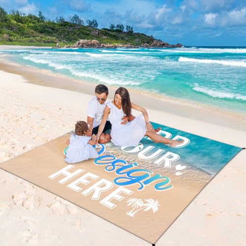 Personalized Beach Blanket Waterproof Sandproof - Custom Picnic Blanket Gift with Text&Photo - Sand Free Beach Mat with Portable Bag, 4 Corner Pockets & Stakes for Family, Beach Holiday,Birthday - color: Color1