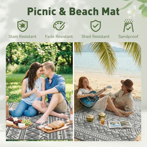 MontVoo Outdoor Rug Carpet Waterproof 9x18 Outdoor Patio Rug Mat Reverisble Plastic Straw Outdoor Rug for RV Camping Picnic Beach Balcony Boho Grey Large - color: Grey, size: 9' x 18' (Rectangular)