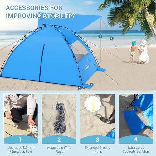 Elegear CumbreX™ Beach Tent Sun Shelter with Canopy, 6-8 Person Beach Tent, Easy Setup UPF 50+ UV Protection Portable Lightweight Double Silver Coating Cabana Sun Shade Shelter - Dark Blue - color: Dark Blue, size: 6-8 Person