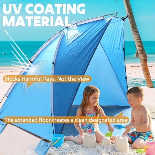 Chihee Beach Tent for 1/2/3 Person, Portable Camping Sun Shelter with Extended Floor, UV Protection Silver Coated Canopy, Privacy Changing Option, Wind Resistant with Sandbags, Lightweight Beach Shade