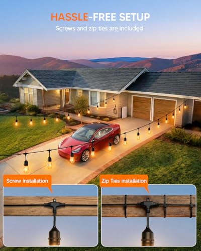 100FT S14 Outdoor String Lights, 64+4 Shatterproof Bulbs 2W, 1.5FT Spacing IP65 Waterproof| Dimmable with Remote, Heavy-Duty, Include Screw & Zip Ties for Patio Backyard Holiday Outside - size: 100 FT with 64+4 Bulbs (1.5FT Bulbs Apart)