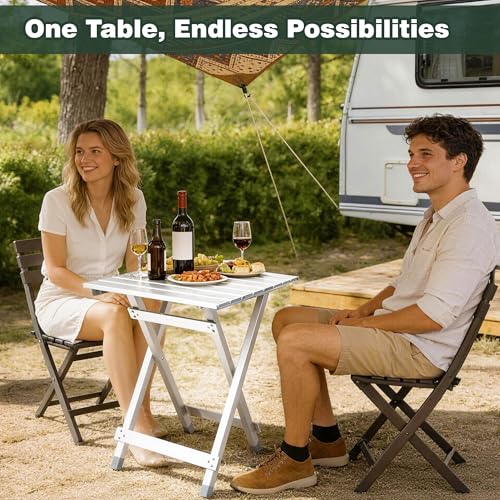 SUNNYFEEL Folding Camping Table - Lightweight Aluminum Portable Picnic Table, 18.5x18.5x24.5 Inch for Cooking, Beach, Hiking, Travel, Fishing, BBQ, Indoor Outdoor Small Foldable Camp Tables - color: Silver-2set