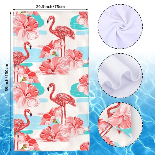 Hibiscus Beach Towel,Tropical Flamingo and Red Hibiscus Lightweight Compact Sand Free Quick Dry Oversized Pool Swimming Towels for Girls Women Adults,29.5"×59" - color: Tropical Flamingo and Red Hibiscus