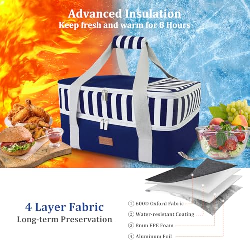 Casserole Carrier Bag - Double Decker Food Bag, Insulated Casserole Carrier for Hot or Cold Food, Lasagna Holder Tote for Picnics,Beaches,Traveling or Gifts (Blue) - color: Blue