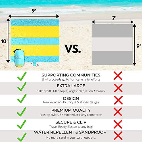 Extra Large Beach Blanket Waterproof Sandproof – XXL Oversized Beach Mat 10ft x 9ft Fits up to 8 Adults - Quick Dry Travel Blanket with 4 Stakes, Corner Pockets, Strap and Attached Bag - color: Sunrise