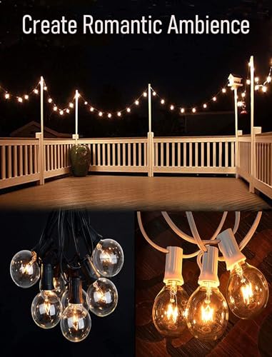 Abeja 50FT G40 Globe String Lights, Outdoor Patio String Lights with 53 Edison Globe Bulbs(3 Spare), Hanging Bistro Light Waterproof for Balcony Party Wedding Market Cafe, Black - color: 50FT Amber White-Black, size: 50FT