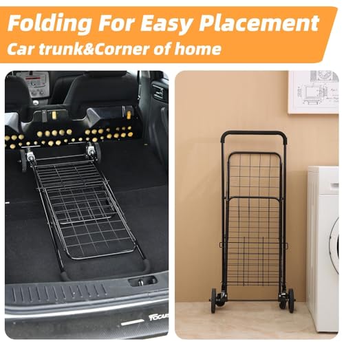 Foldable Shopping Cart with 360° Wheels, Collapsible & Lightweight Utility Cart for Groceries, Laundry, Travel, All-Purpose Rolling Trolley with Comfort Grip (Black, Small) - size: Small - Basic