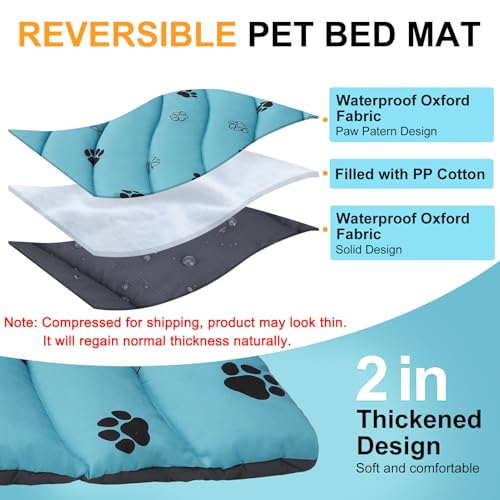 BEAUTYZOO Outdoor Dog Bed Waterproof, Camping Dog Bed Reversible, Portable Travel Bed with Carry Bag- Machine Washable, Durable, Foldable Outdoor Pet Bed Mat for Medium Large Dogs, 26” x 43“ Blue - color: Blue, size: 43.0"L x 26.0"W x 2"Th