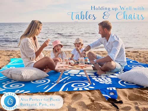 WEKAPO Beach Blanket Waterproof Sandproof Oversized Extra Large Sand Free Beach Mat with Stakes, Storage Bag - Essentials for Outdoor Beach, Picnic (Gradient Blue Sea Turtle, 11 X 9 FT (1~10 Person)) - color: Gradient Blue Sea Turtle, size: 11 X 9 FT (1~1