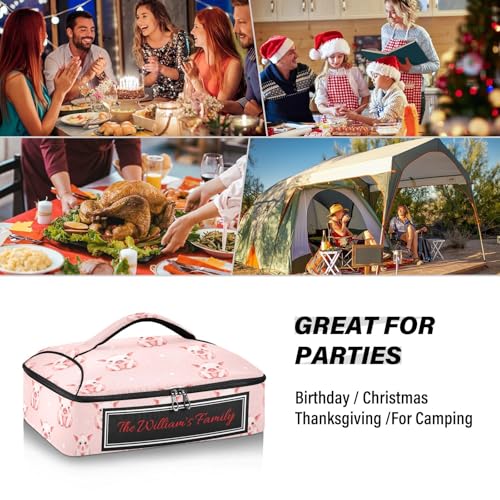 Kcldeci Custom Insulated Casserole Carrier Pig Pink Polka Dot Personalized Food Carriers with Dish Storage Leakproof Lasagna Holder Bag for Lasagna Pan Baking Dish Casserole Dish - color: C06