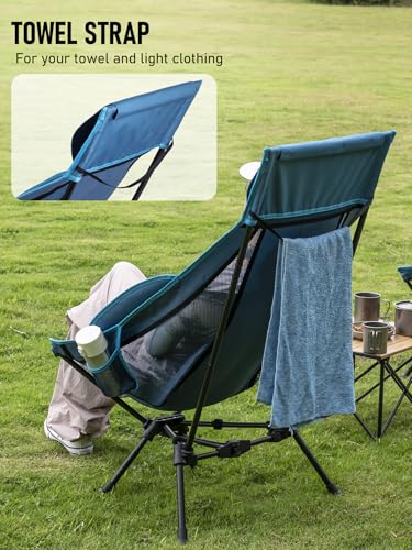 WildCall Lightweight Folding High Back Camping Chair with Head Support, Compact Beach Chair with Anti-Sinking Large Feet and Three Tilt Angles Adjustment - color: 2 X Blue High Back