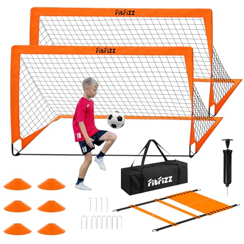 Soccer Goal, Soccer Goals for Backyard, 6x4ft Portable Pop Up Soccer Net Set, Soccer Training Equipment with Soccer Ball, Ladder and Cones - color: Orange
