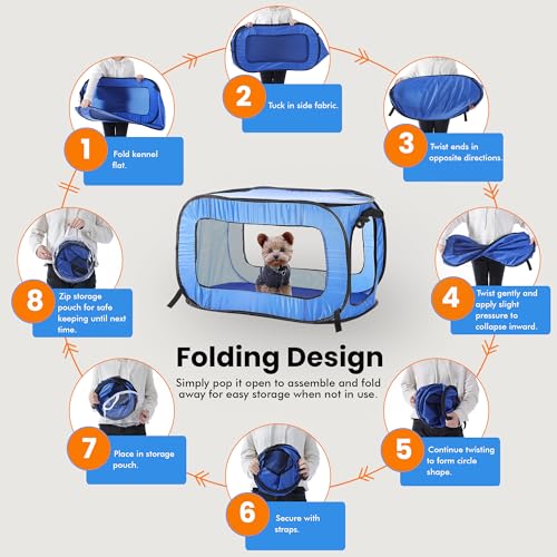 Beatrice Home Fashions Portable, Collapsible, Pop Up Kennel Travel Cat and Dog Crate, 24" L x 16.6" W x 16" H, Blue - color: Blue, size: 24.0"L x 16.6"W x 16.0"H