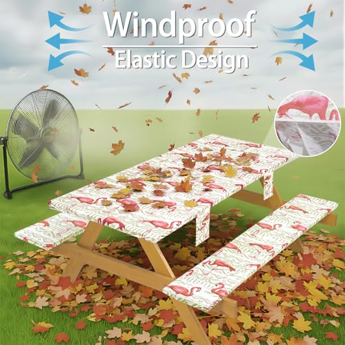 Fitted Waterproof Picnic Table Cover with Bench Covers Heavy Duty Elastic Outdoor Camping Tablecloth for 6 Foot Rectangle Tables Summer Rv Accessories Patio Garden Road Trip Essentials Gifts - color: Pink Flamingo, size: 72" x 30" (Rectangular)