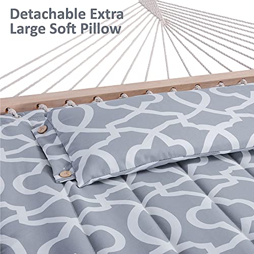 SUNCREAT 55 Inch Extra Large Double Hammock with Stand, 475lbs Capacity, Outdoor Portable Hammock with Hardwood Spreader Bar, Extra Large Pillow, Grey - color: Light Grey, size: 12 ft Stand