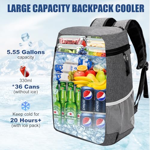 Backpack Cooler Insulated Leak Proof, Lightweight Soft Sided Cooler Backpack for Men Women, Waterproof Beach Cooler Bag Lunch Backpack for Camping Hiking Picnic Fishing Travel Outdoor - color: Dark gray, size: 36 Cans