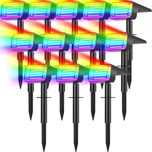 Solar Color Changing Spot Lights Outdoor Waterproof IP65, [12 Pack/32 LED/7 Modes] 2-in-1 Landscape Spotlights, Auto On/Off High Lumens Spot Lights for Outside Yard Garden Pathway Walkway - color: Colored, size: 12 Pack