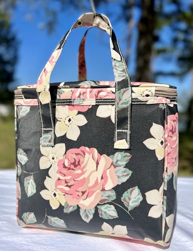 Kwang Min Floral Insulated Lunch Bag for Women,Reusable Lunch Box,Large Cooler for Office,Picnic Outdoors,Premium Waterproof Fabric,Ideal Floral Lunch Bag (Begonia Navy) - color: Begonia Navy