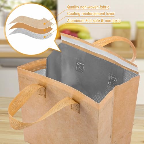 Kacctyen 50 Pcs Insulated Take Away Bags Bulk Thermal Insulation Food for Coffee Milk Tea Pizza Hot Cold Food Delivery Cooler Bag for Catering Restaurant Grocery Picnic, 9.5" x 9.5" x 6" (Buff Color) - color: Buff Color