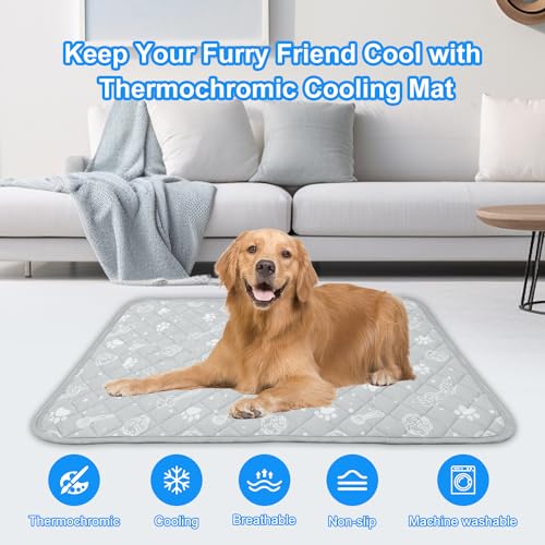 MH MYLUNE HOME Self Cooling Mat for Dog, 28”x39”Cool-Chill Cooling Fiber & Endothermic Color Changing Pet Cooling Pad, Foldable & Washable Non-Toxic Summer Pet Blanket - size: Large: 28"x39"