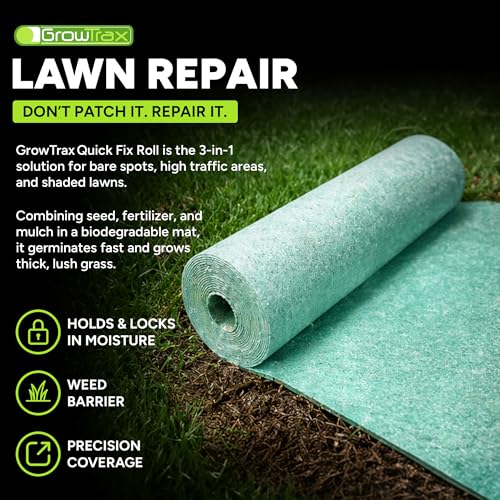 Growtrax Biodegradable Grass Seed Mat, Year Round Green - 50 Sq Ft Quick Fix Roll - Growing Solution for Lawns, Dog Patches and Shade - Just Roll Water & Grow -Not Fake or Artificial Grass - size: 50sqft