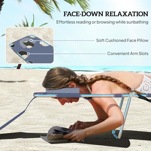 Outsunny Chaise Lounge Chair Outdoor Set of 2 with Face Arm Hole, 5-Position Reclining Face Down Tanning Chair with Carry Strap, Side Pocket, Portable Folding Bed Cot for Patio Beach Pool, Gray - color: Grey, size: 2 Pieces