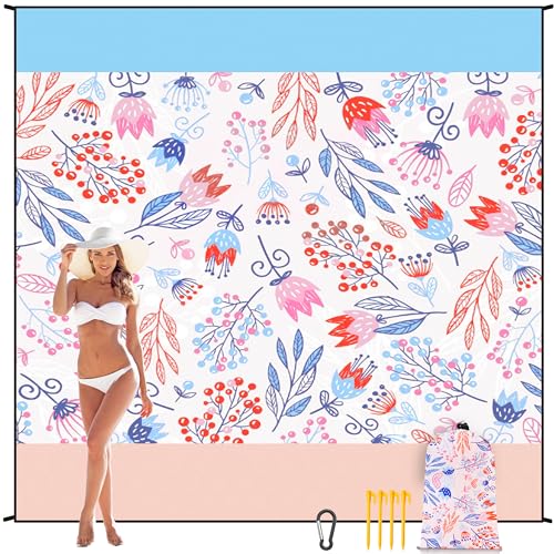 AISPARKY Beach Blanket Waterproof Sandproof Quick Drying Beach Mat Extra Large Outdoor Picnic Blanket for Travel Camping Hiking - color: Floral, size: 79" X 83"