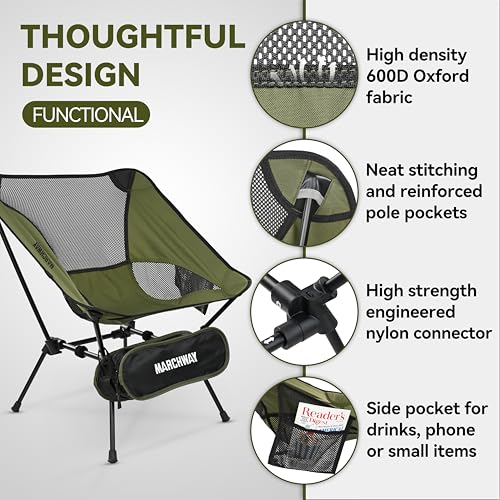 MARCHWAY Ultralight Folding Camping Chair, Heavy Duty Portable Compact for Outdoor Camp, Travel, Beach, Picnic, Festival, Hiking, Lightweight Backpacking (Green) - color: Green