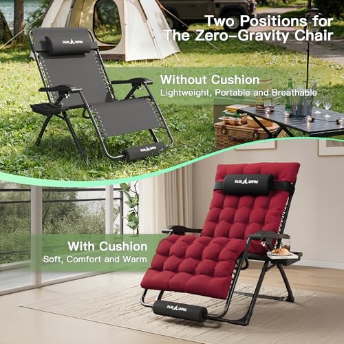 Amopatio Oversized Padded Zero Gravity Chair, XL 29In Reclining Camping Lounge Chair w/Removable Cushion&Headrest, Upgraded Lock and Footrest, Folding Patio Recliner for Indoor Outdoor, Red - color: Red XL, size: 29in