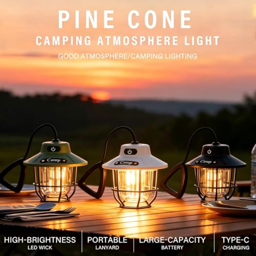 Camping Lantern Rechargeable, Camping Lantern 1200LM 3 Brightness, Adjustable Brightness, Portable LED Camping Tent Light, Rustic Lantern Decor, Camping Tent Lamp, Camping Essentials for Home - style: Green