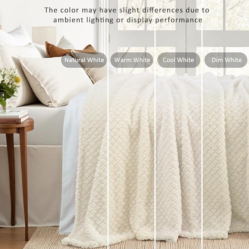 Exclusivo Mezcla Twin Size Fleece Blanket for Bed, Extra Soft Warm Decorative Fuzzy Blanket for Women, Lightweight Cozy Bedding Blankets, 60x80 Inches, Ivory - color: Ivory, size: Twin ( 60x80 IN )