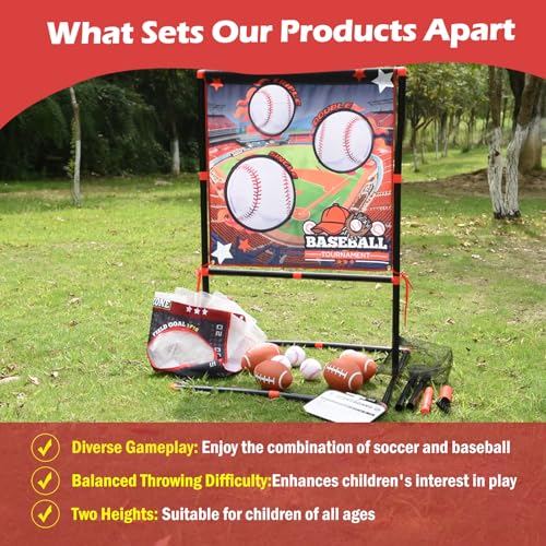 VROGTIK 2-in-1 Football & Baseball Toss Game for Kids Ages 3-8 - Outdoor Garden Toy for Backyard, Beach & Camping, Family Party Fun Sports Toy