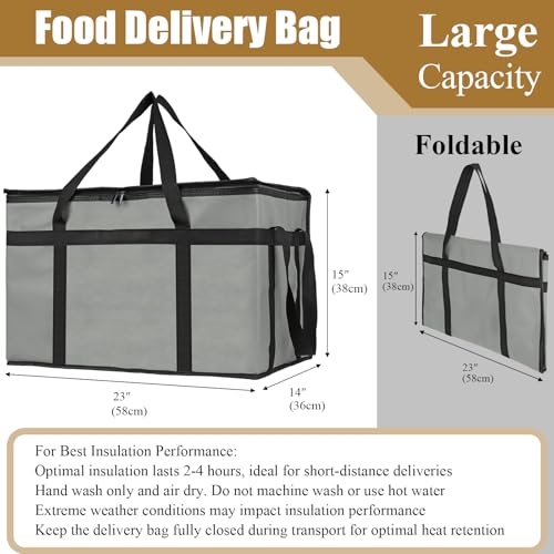 PEASUG Insulated Bags for Food Delivery, XXXL Pizza Delivery Bags, Large Capacity Cooler Bag Keep Food Warm for Grocery Shopping and Catering, Foldable, Heavy-Duty (Black) - color: Grey, size: XXX-Large
