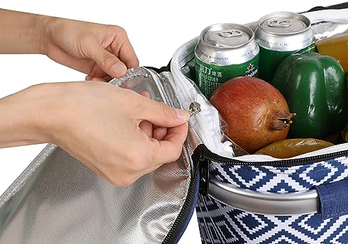 ALLCAMP Picnic Basket - Insulated Cooler, Thickening Foldable Picnic Basket with Removable Baskets & Sewn-in Frame, Basket for House Warming Gifts New Home(Rectangle Blue White) - color: Rectangle Blue White, size: Medium