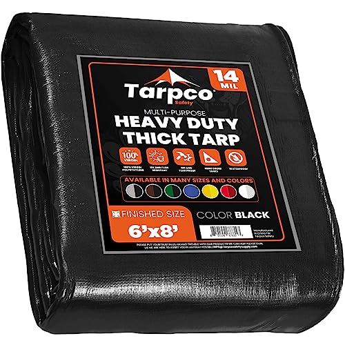 Extra Heavy Duty 14 Mil Tarp Cover, Waterproof, UV Resistant, Rip and Tear Proof, Poly Tarpaulin with Reinforced Edges for Roof, Camping, Patio, Pool, Boat (Black 6′ X 8′) - color: Black, size: 6′ X 8′