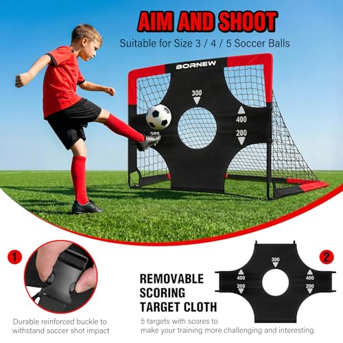 Kid Soccer Goal and Soccer Ball Targets Set - 6x4 / 4X3 ft Backyard & Indoor Soccer Goal, Portable Pop Up Soccer Net with Soccer Targets, Cones, Soccer Training Equipment for Ages 3-16 Year Gift - color: 2. Black Red