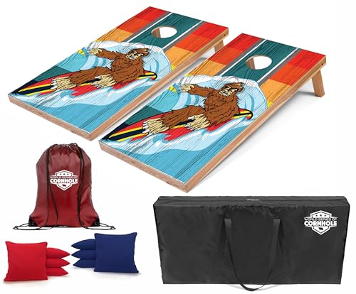 World Series of Cornhole Regulation Size Cornhole Boards – Lightweight & Durable All-Wood Construction | Backyard Bean Bag Toss Set | Rugged Outdoor Game for Tailgates, BBQs, & Backyard Battles - color: Riding Waves Sasquatch