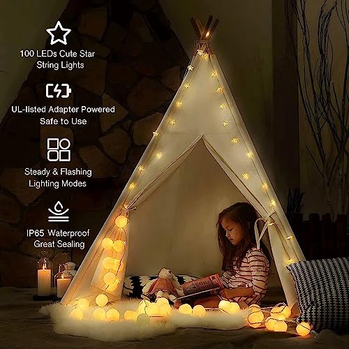 Star String Lights Plug in - 33 ft 100 LED Star Fairy String Lights with Remote and Timer, Waterproof for Bedroom Porch Wedding Party Patio Garden Tent Indoor Outdoor Décor, Warm White - color: Warm White - 33ft